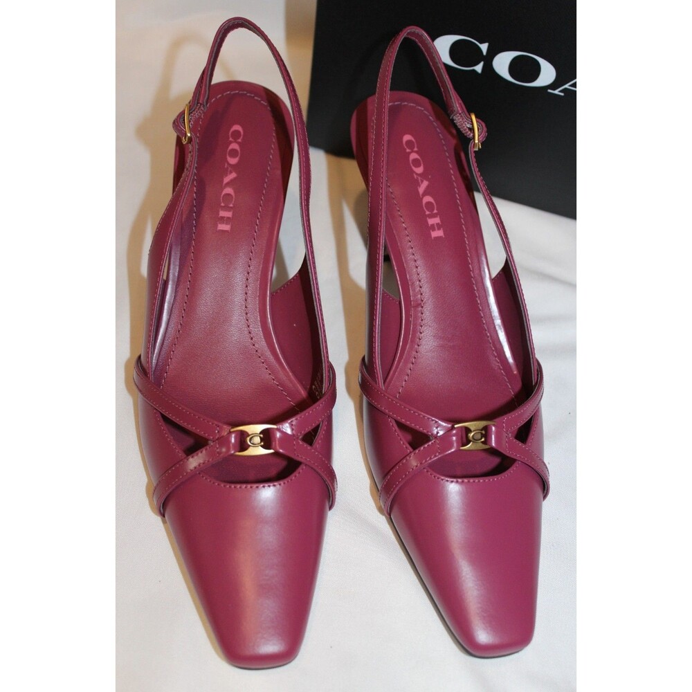 Coach Women’s Rowyn Leather Slingback Heeled Sandals Pink - Picture 5 of 7